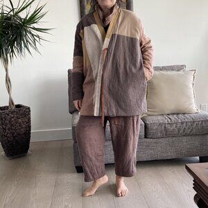 100% CottonLinen Patchwork Quilted Versatile Autumn/Winter Coat, OS,Fall Colors